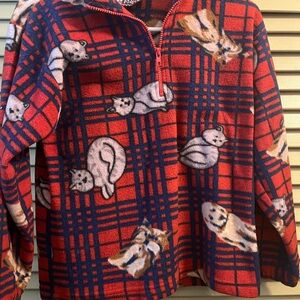 Vintage 1999 Sunterra Kids Red and Blue Plaid Fleece with Dog Print